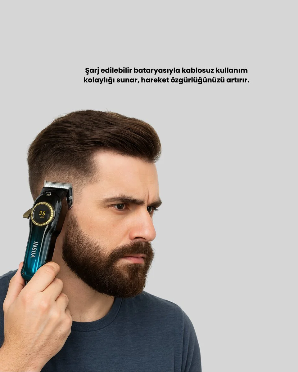 USB Type-C Şarjlı Kablosuz/Kablolu Erkek Tıraş Makinesi - Uzun Pil Ömrü ve Ayarlanabilir Kesim