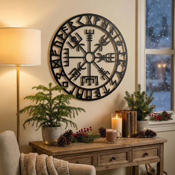 Northcity Viking Pusulası Vegvisir MDF Lazer Kesim Nordik Duvar T