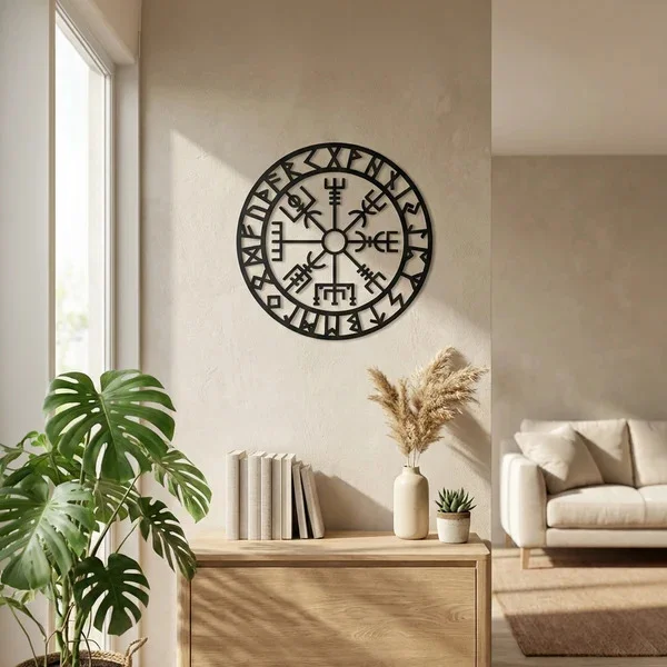 Northcity Viking Pusulası Vegvisir MDF Lazer Kesim Nordik Duvar T