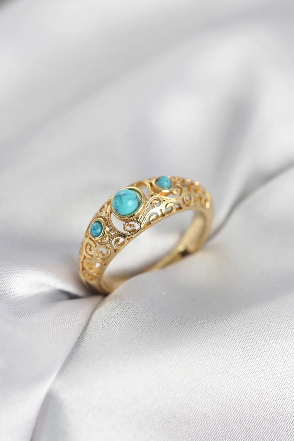 Northcity Vintage Mavi Taşlı Gold Renk Kadın Yüzüğü - Ayarlanabil