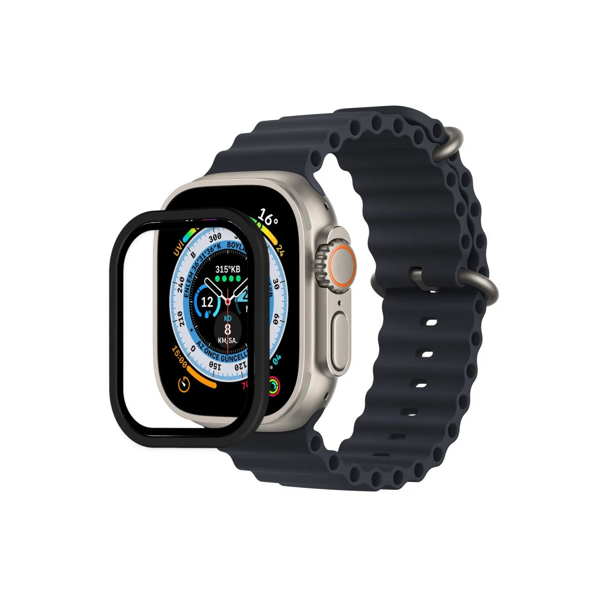 Northcity Watch Ultra 49mm Alüminyum Kasa Cam Ekran Koruyucu - Siyah