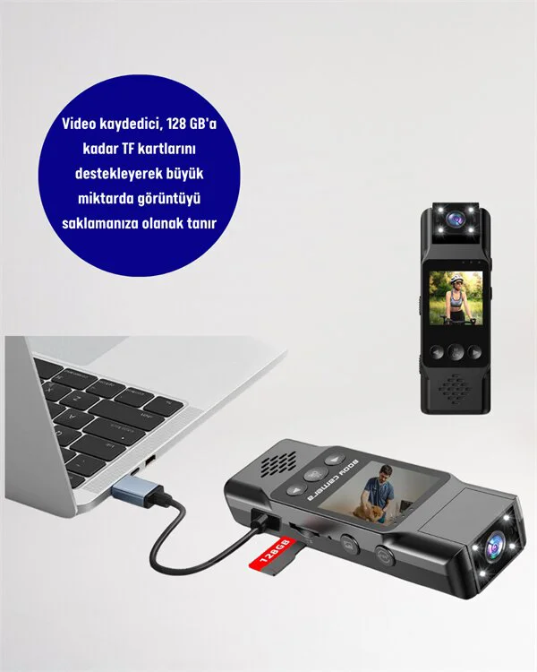 WiFi Özellikli Taşınabilir Kamera 3MP Full HD 128GB - 180 Derece Döner Lensli Mini Kamera