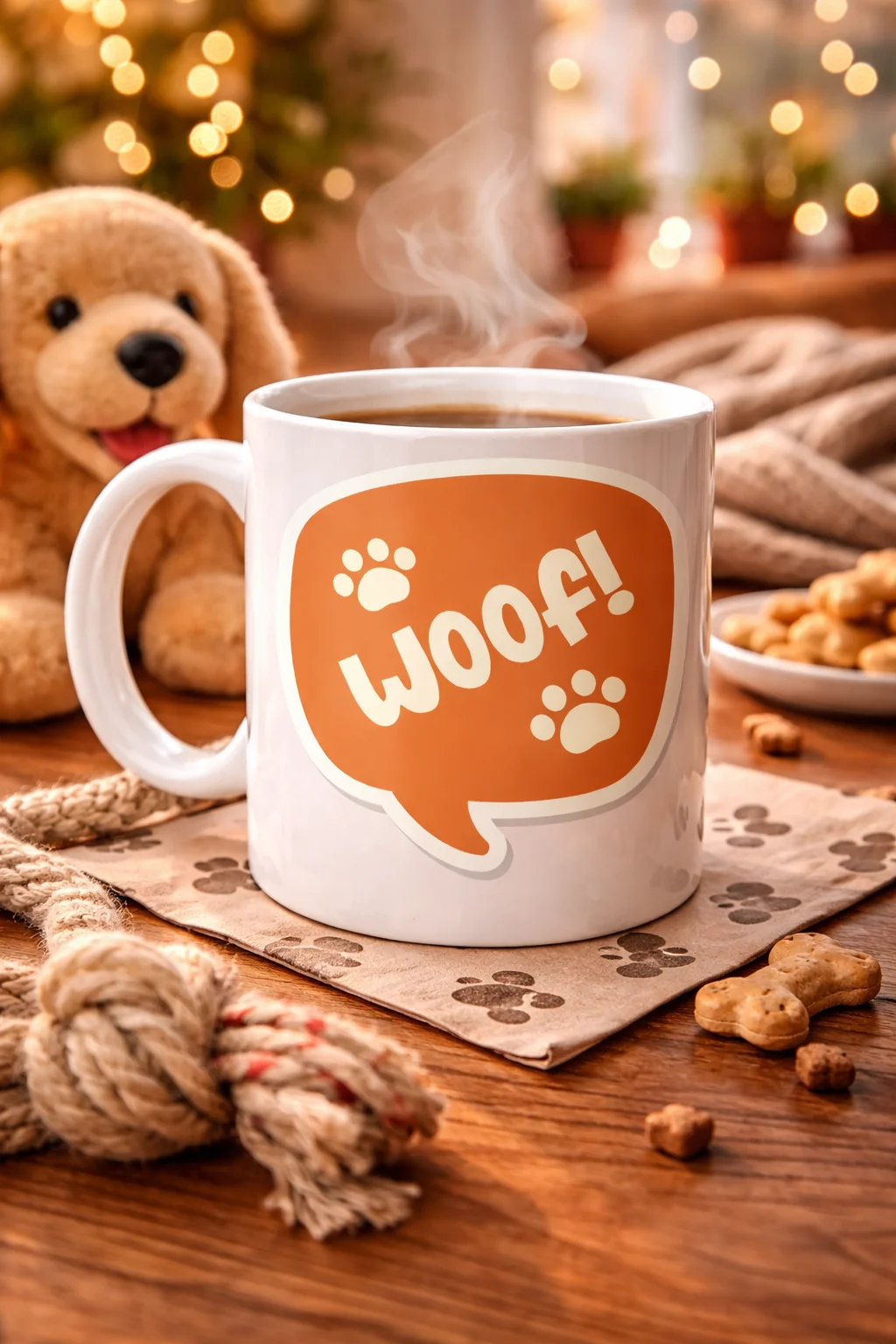 Woof! Köpek Temalı Porselen Kupa - Sevimli Patili Tasarım, Kahve & Çay İçimi