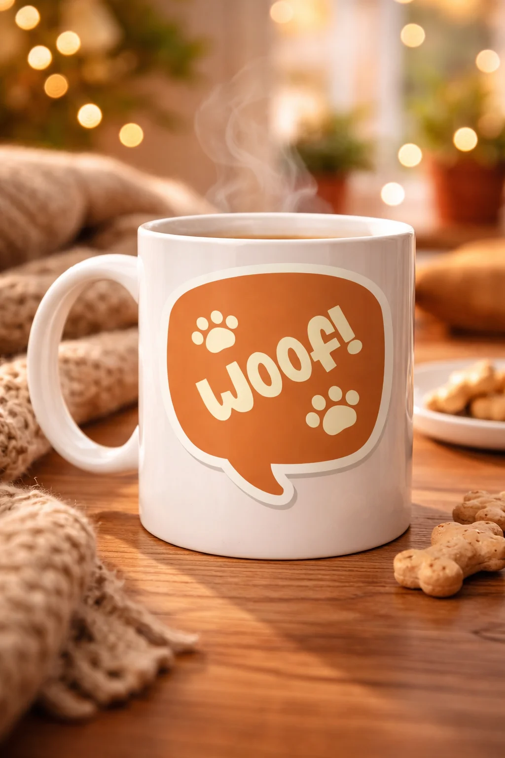 Woof! Köpek Temalı Porselen Kupa - Sevimli Patili Tasarım, Kahve & Çay İçimi