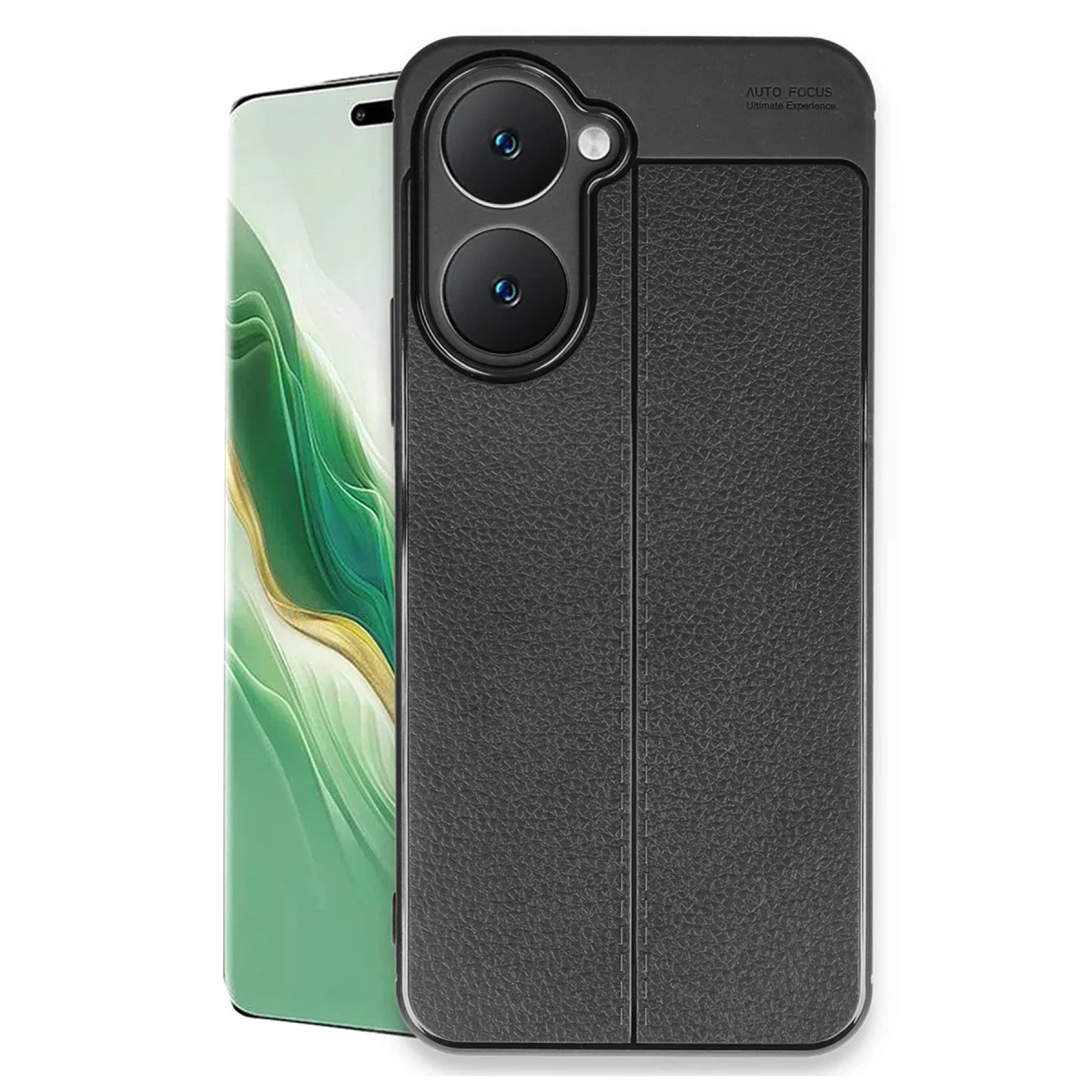 Northcity Y18 Auto Focus Kılıf - Siyah TPU Deri Dokulu Premium Telefon Kılıfı ve Yüksek Darbe Koruması