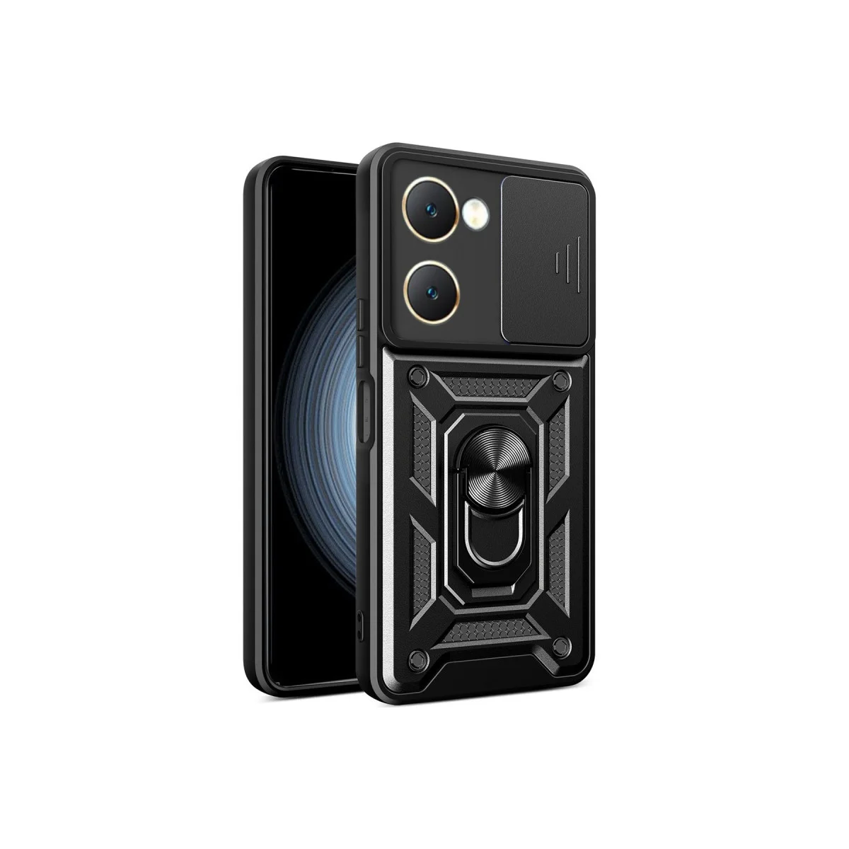 Northcity Y18 Kılıf Pars Lens Yüzüklü Silikon - Siyah - Kamera Koruma ve Standlı