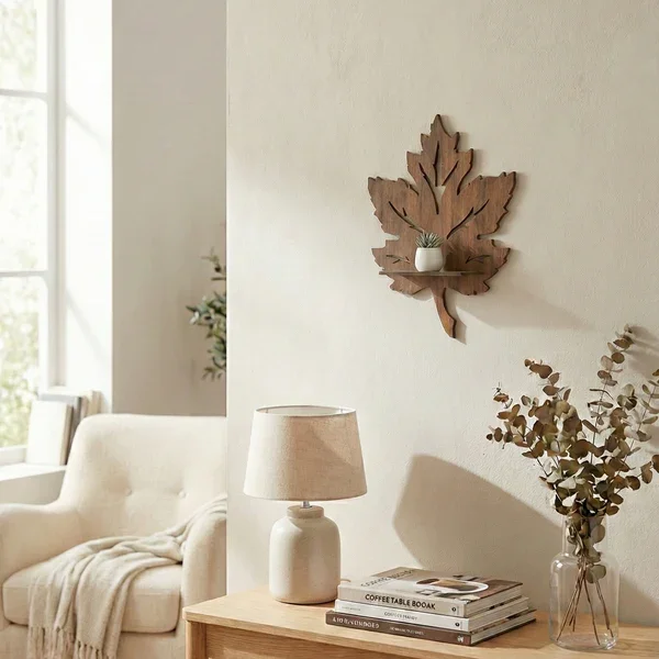 Northcity Yaprak Formunda MDF Duvar Rafı - Modern Mini Bitki ve O