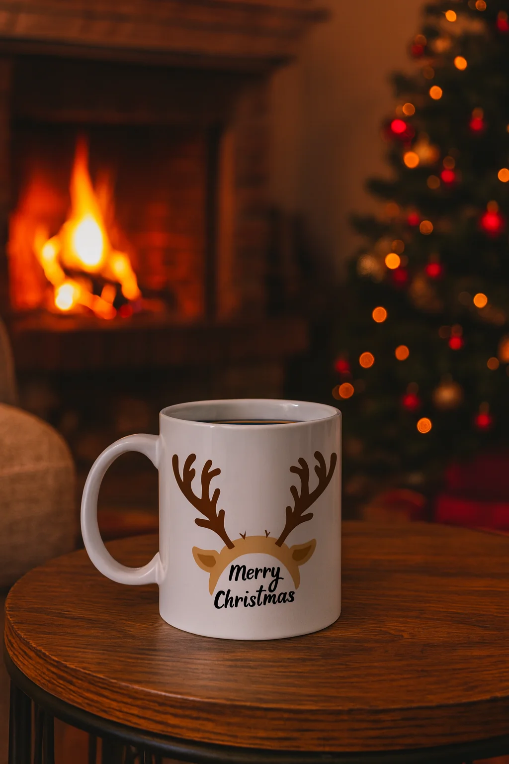 Yılbaşı Geyik Boynuzu Tasarımlı Seramik Kahve Kupası Model 235 - Merry Christmas Temalı