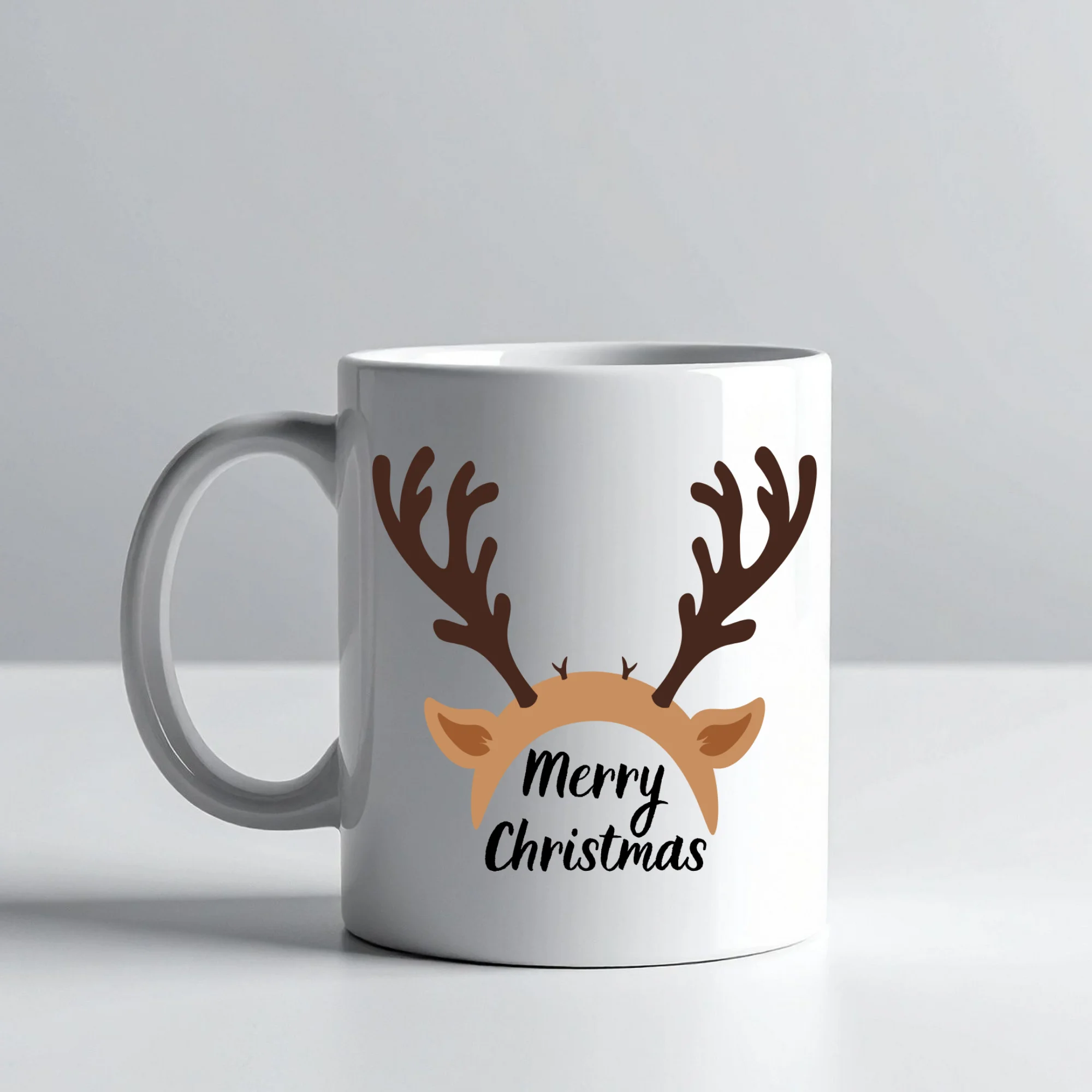 Yılbaşı Geyik Boynuzu Tasarımlı Seramik Kahve Kupası Model 235 - Merry Christmas Temalı