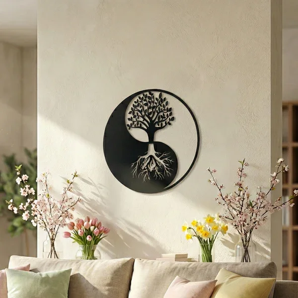 Northcity Yin Yang ve Hayat Ağacı Duvar Tablosu - MDF Lazer Kesim