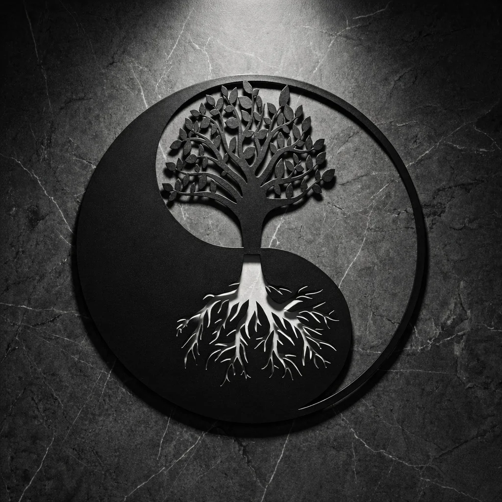 Northcity Yin Yang ve Hayat Ağacı Duvar Tablosu - MDF Lazer Kesim