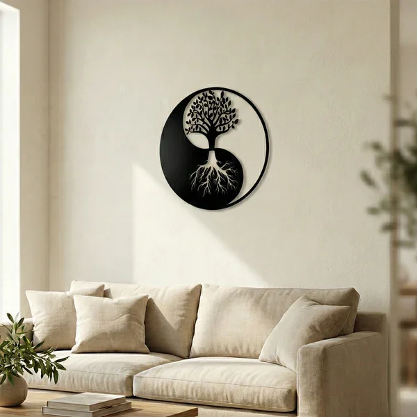 Northcity Yin Yang ve Hayat Ağacı Duvar Tablosu - MDF Lazer Kesim