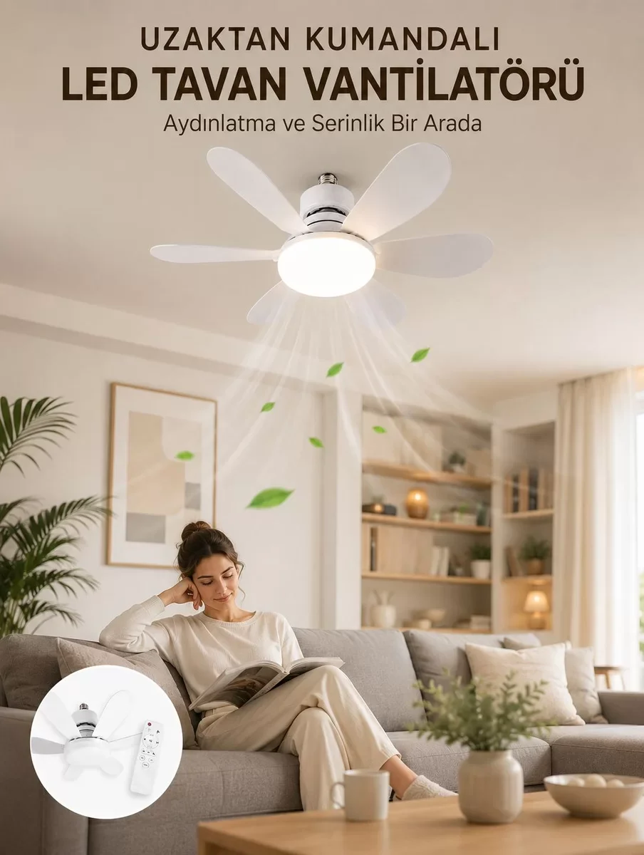Yüksek Aydınlatma Performansına Sahip LED Tavan Fanı - Sessiz Çalışma ve Uzaktan Kumanda ile Konfor