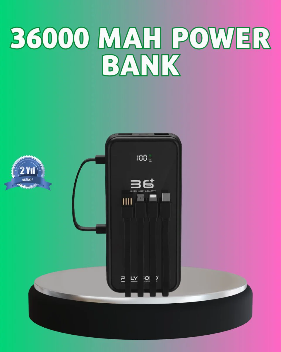Yüksek Kapasite Taşınabilir Şarj Aleti - Çoklu Kablo Çıkışlı Powerbank