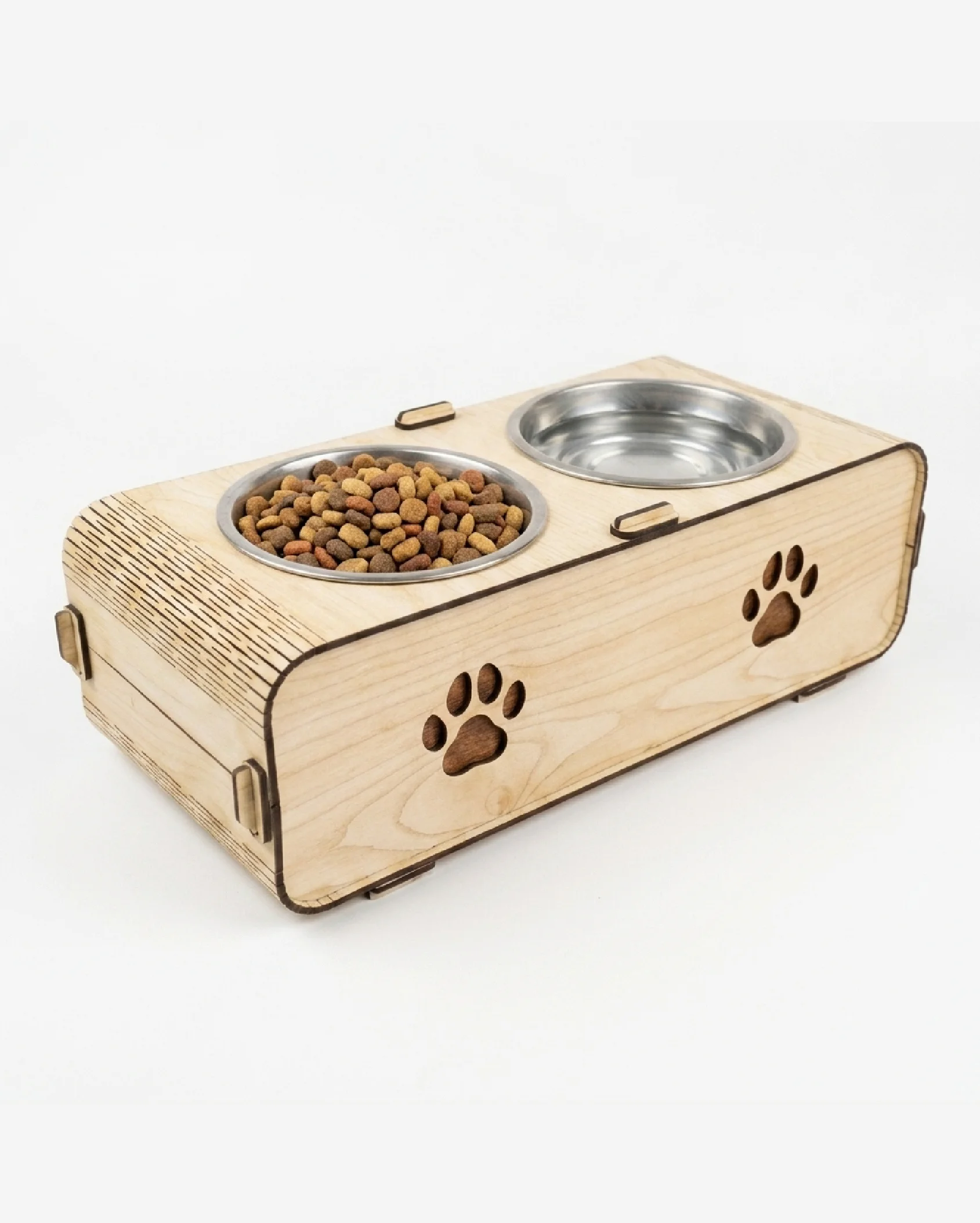Northcity Yükseltilmiş MDF İkili Mama Kabı - Modern Kedi ve Köpek Beslenme Standı ve Kilitli Tasarım