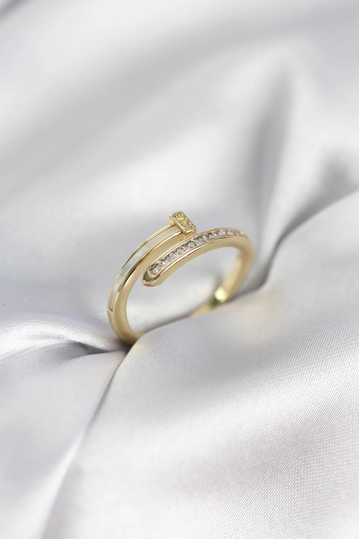Northcity Zirkon Taşlı Gold Renk Yassı Çivi Model Kadın Yüzük - A
