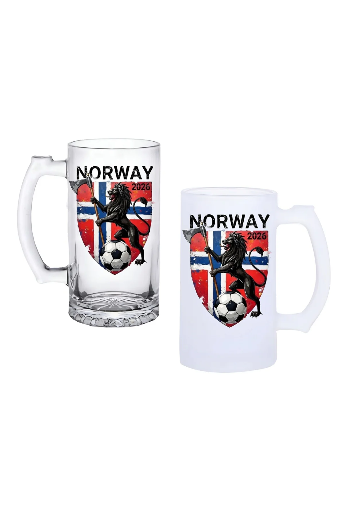 Norveç Milli Takımı Kulplu Bira Bardağı Buzlu veya Şeffaf Seçenek