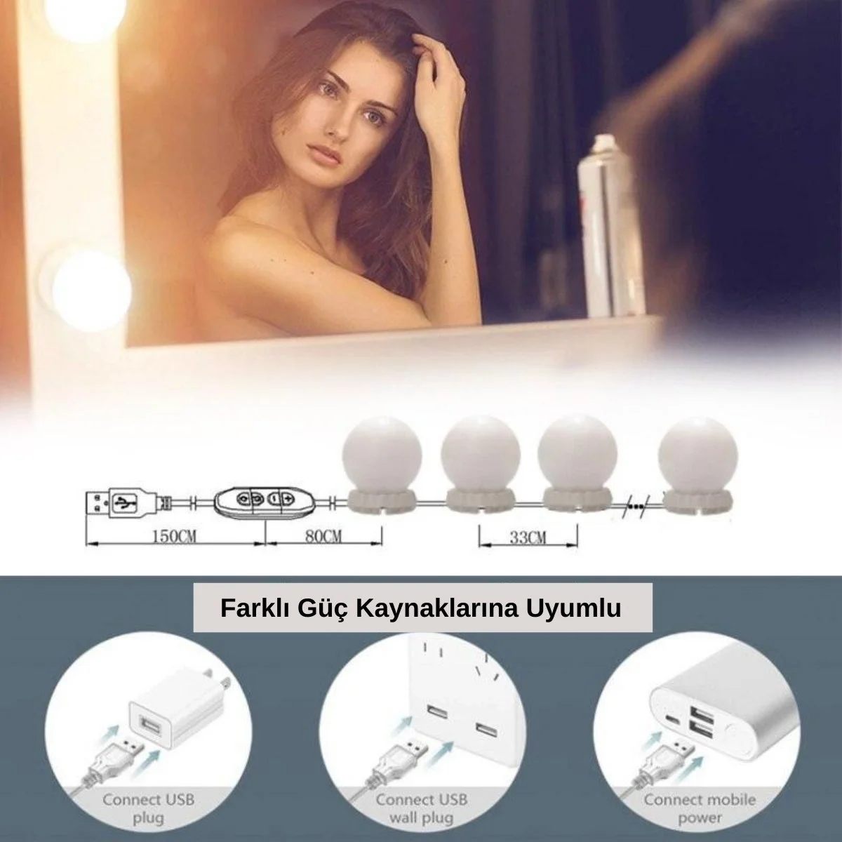 Nostalji Hollywood Tarzı 10'lu Makyaj Masası Aynası Beyaz Led Işıklı Lamba Usb Bx40 Fiyatı, Yorumları ve Özellikleri