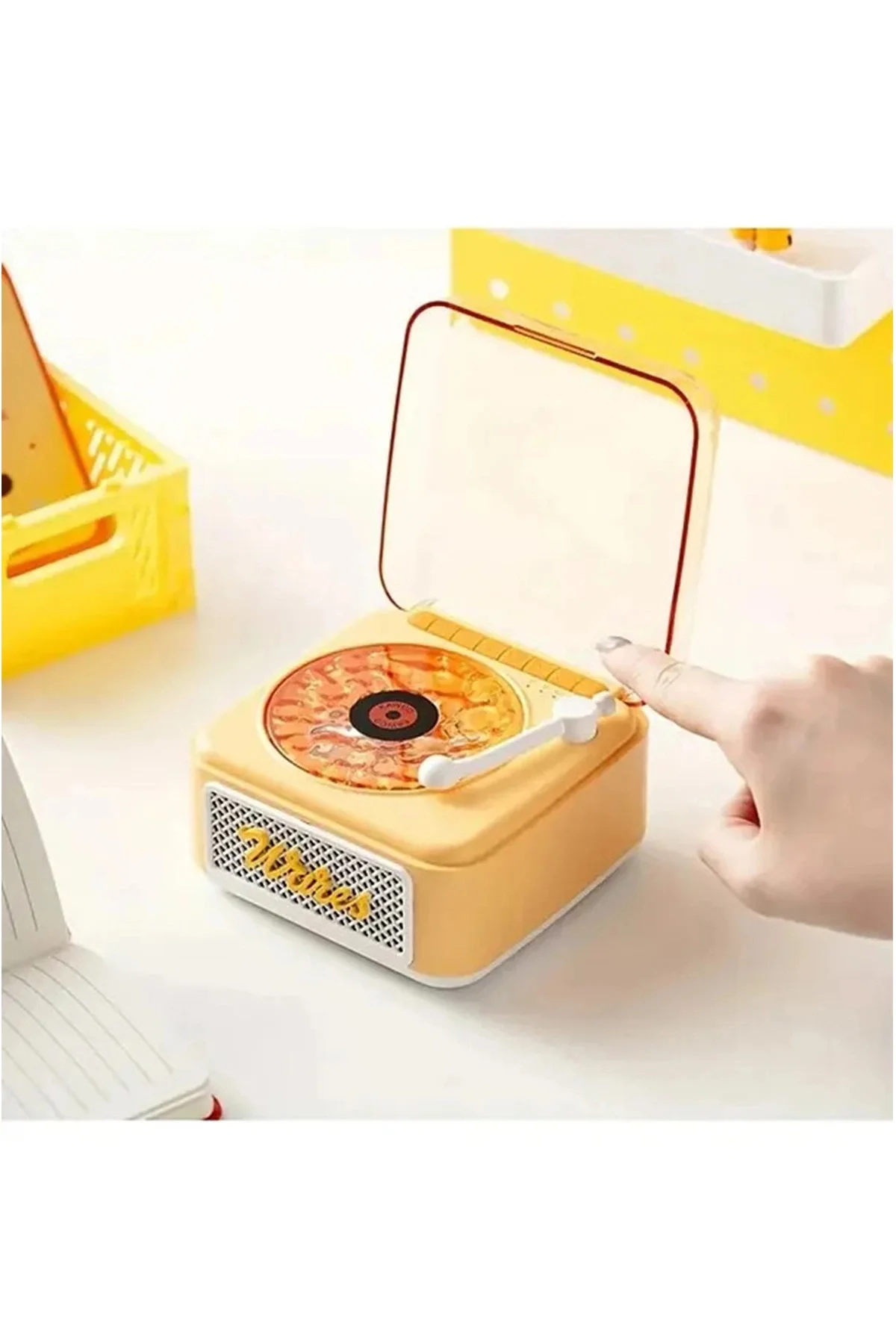 Nostalji Mini Plak Görünümlü Radyolu Bluetooth Hoparlör 3d Ses Da
