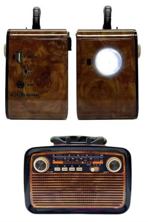 Nostalji Radyo Bluetooth Hoparlör USB-SD Girişli Led Fenerli Bataryalı Pilli