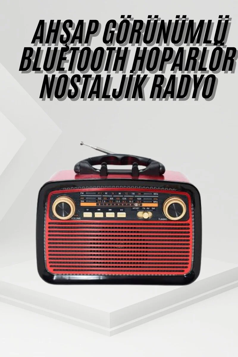 Nostalji Radyo Bluetooth Hoparlör - USB SD Kart Girişli LED Fenerli Kablosuz Hoparlör