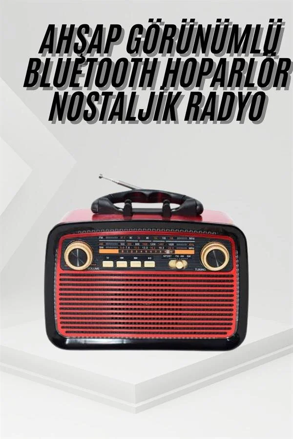 Nostalji Radyo Bluetooth Hoparlör USB-SD Girişli Led Fenerli Bataryalı Pilli
