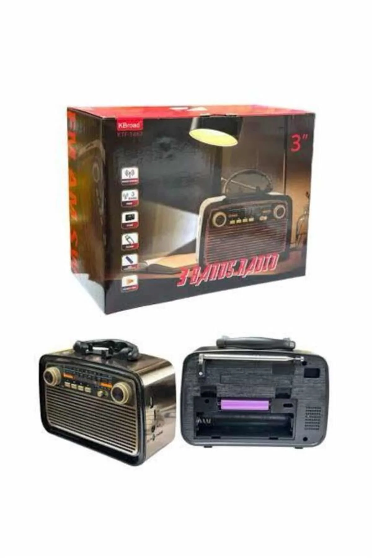 Nostalji Radyo Bluetooth Hoparlör Usb-Sd Kart Giriş Led Fener Işıklı Bataryalı Pilli