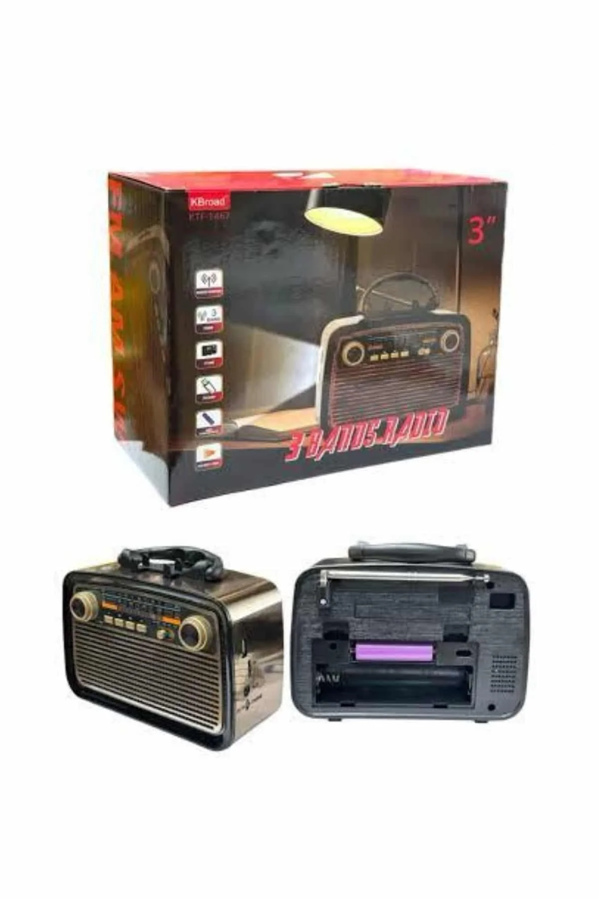 Nostalji Radyo Bluetooth Hoparlör USB-SD Kart Giriş Led Fener Işı