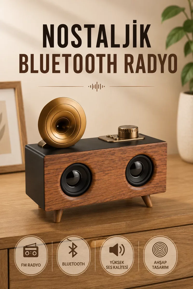 Nostaljik Ahşap Bluetooth Radyo – FM AM SW Frekanslı, Şık Dekoratif Müzik Cihazı