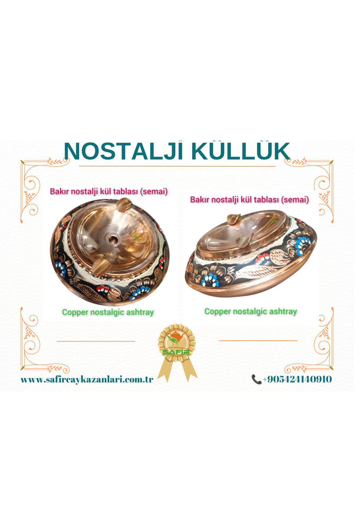 Nostaljik Bakır Kül Tablası Bakır Nostalji Küllük 2 Adet Nostalji