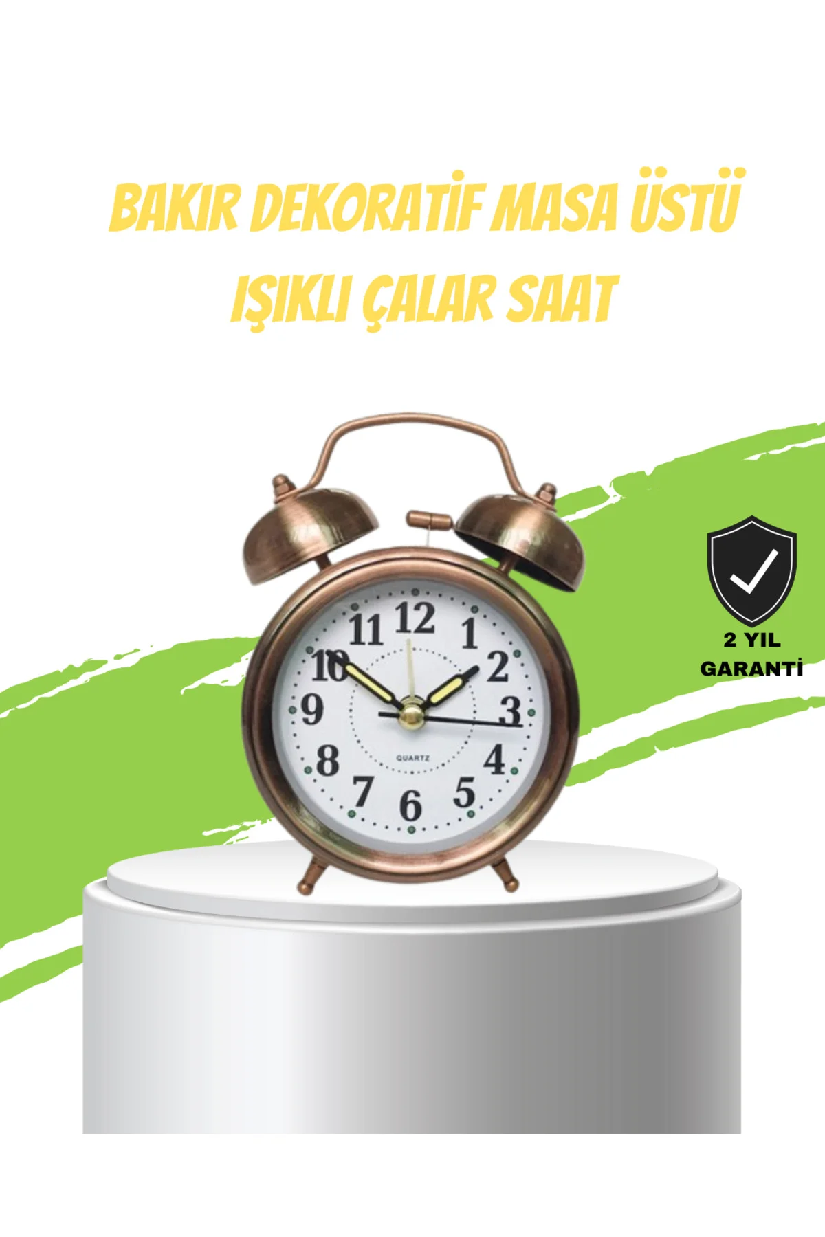 Nostaljik Bronz Metal Alarmlı Masa Saati Büyük Boy Dekoratif ve Ş