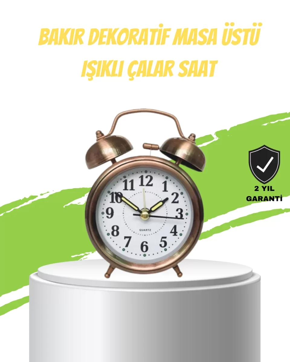 Nostaljik Bronz Metal Alarmlı Masa Saati Büyük Boy Dekoratif ve Şık Tasarım - Lisinya