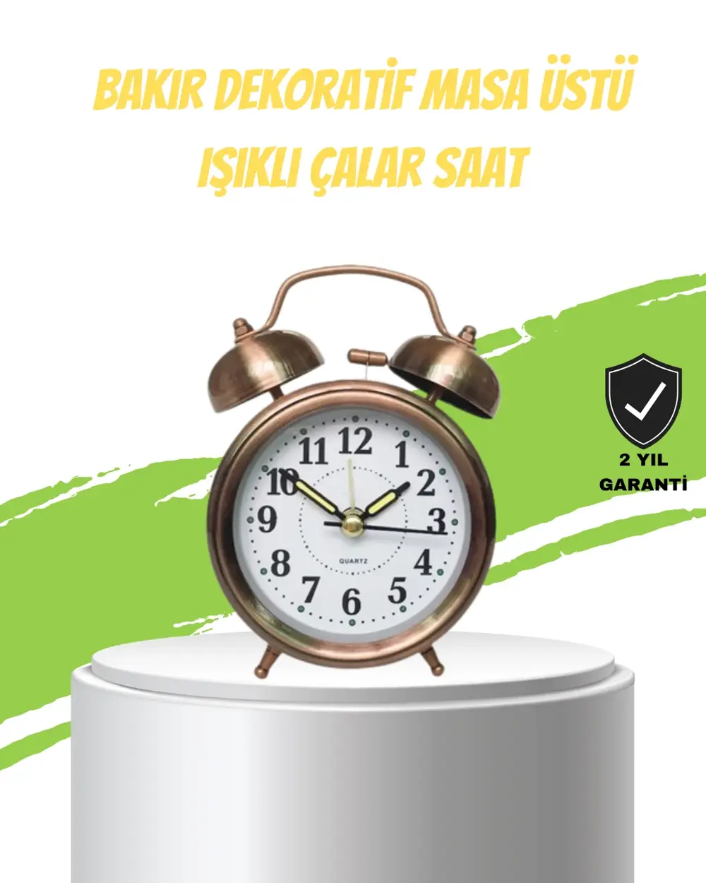 Nostaljik Bronz Metal Alarmlı Masa Saati Büyük Boy Dekoratif ve Ş