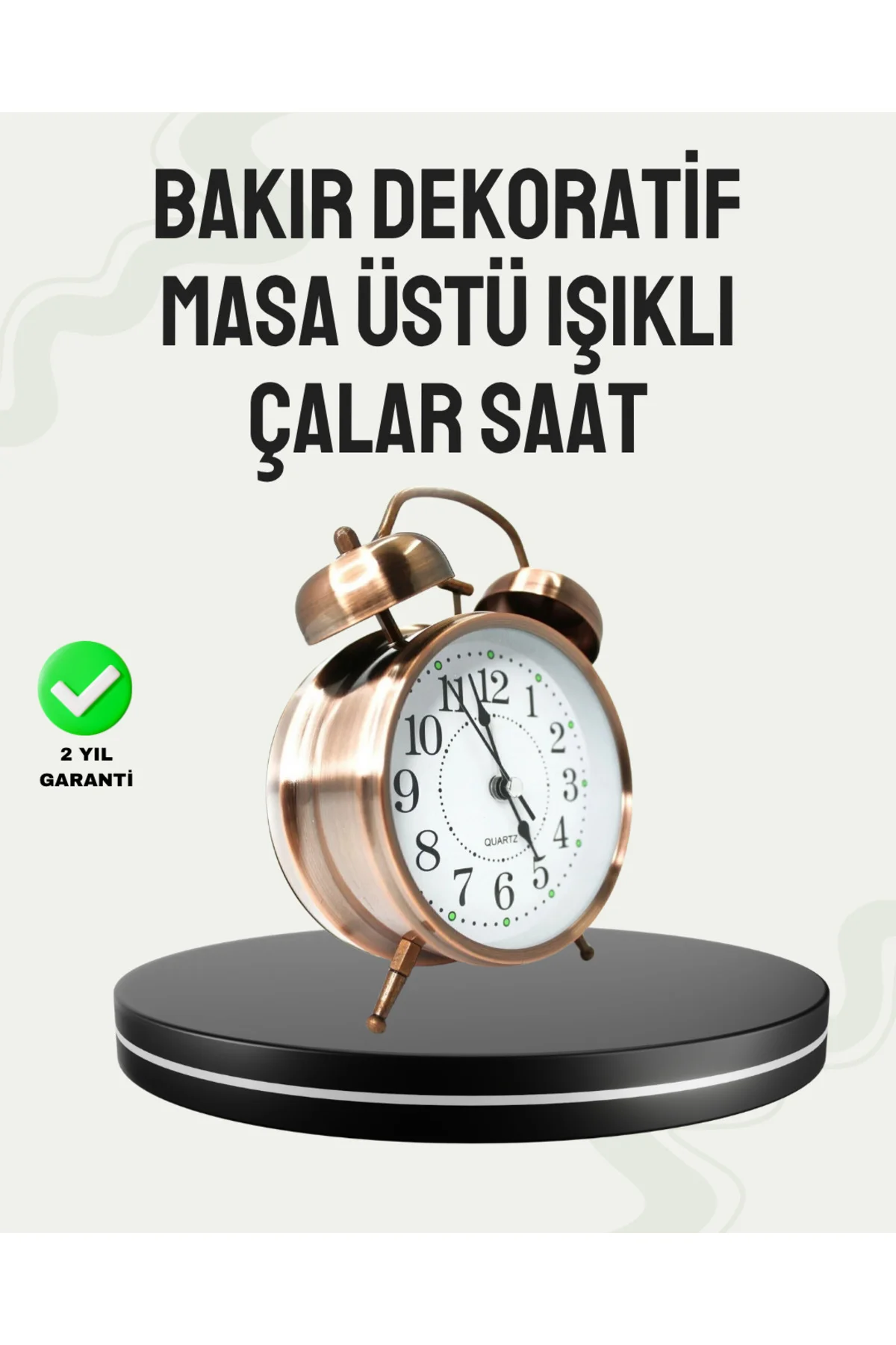 Nostaljik Büyük Boy Metal Masa Saati Bronz Kaplama Ve Yüksek Sesli Alarm