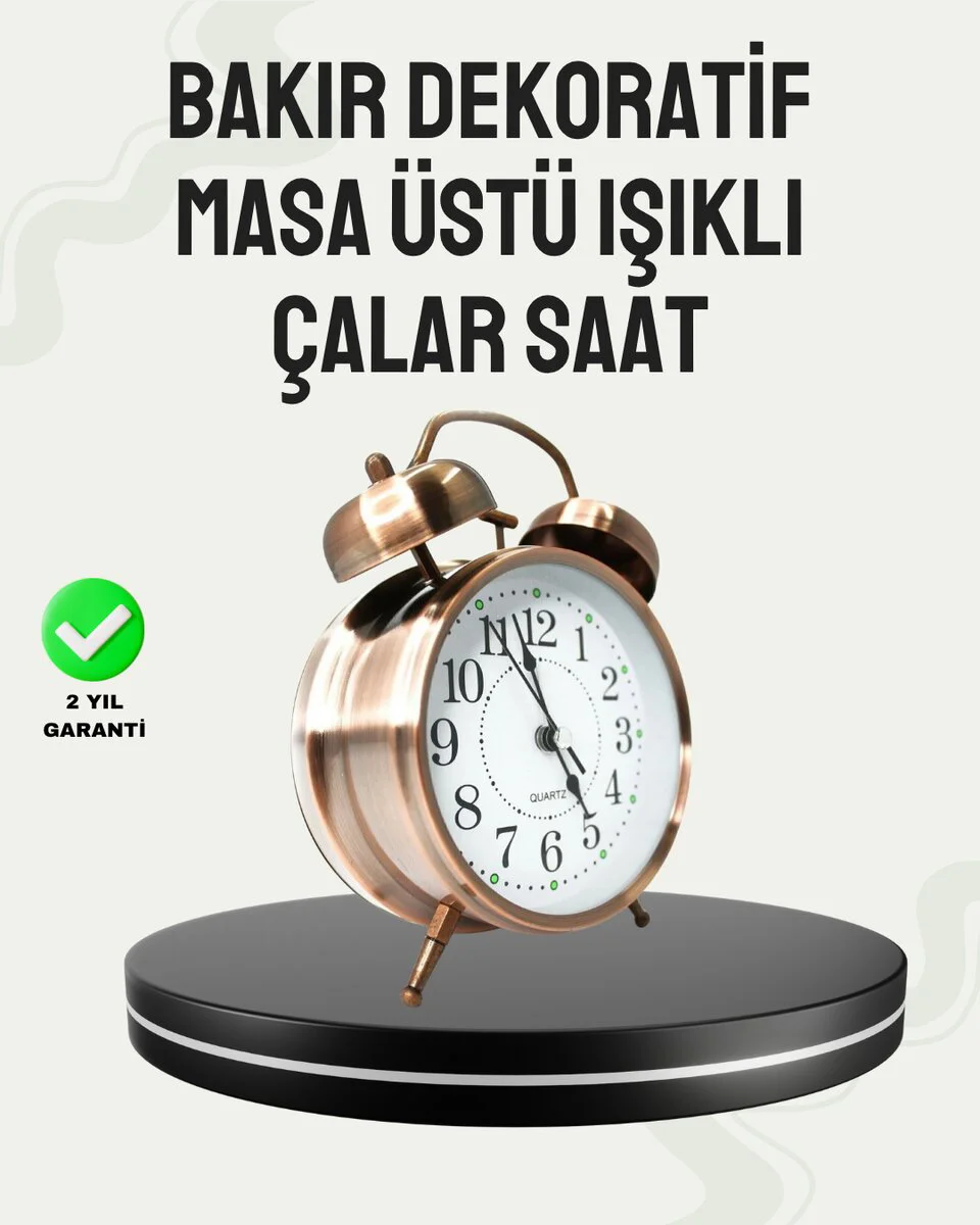 Nostaljik Büyük Boy Bronz Masa Saati - Retro Dekor ve Yüksek Sesli Alarm