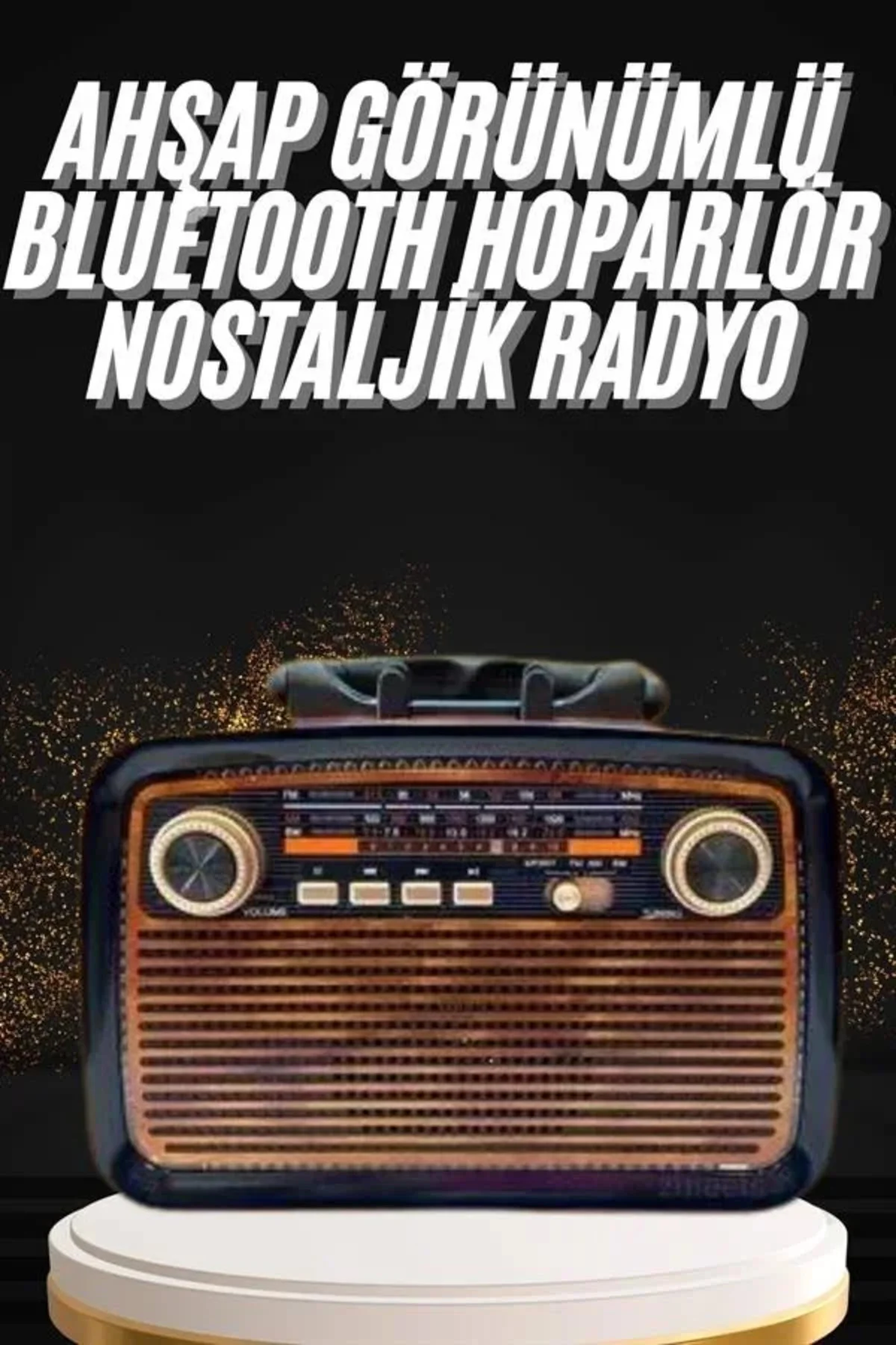 Nostaljik Görünümlü Ahşap Radyo TF SD USB Girişli Led Fener Işıklı
