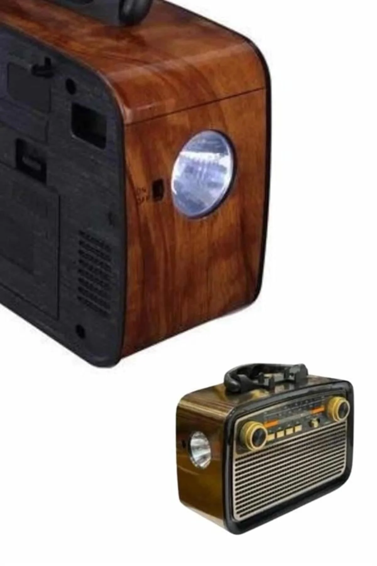 Nostaljik Görünümlü Ahşap Radyo TF SD USB Girişli Led Fener Işıklı - Görsel 8