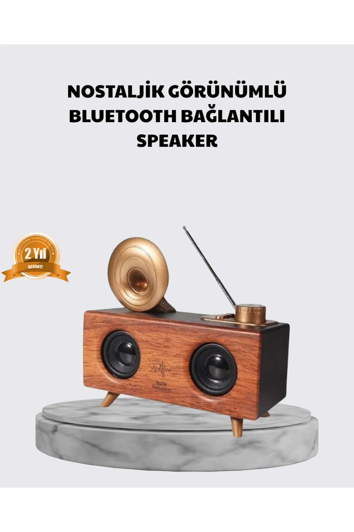 Nostaljik Gramofon Bluetooth Hoparlör – FM Radyo + USB + SD Kart 