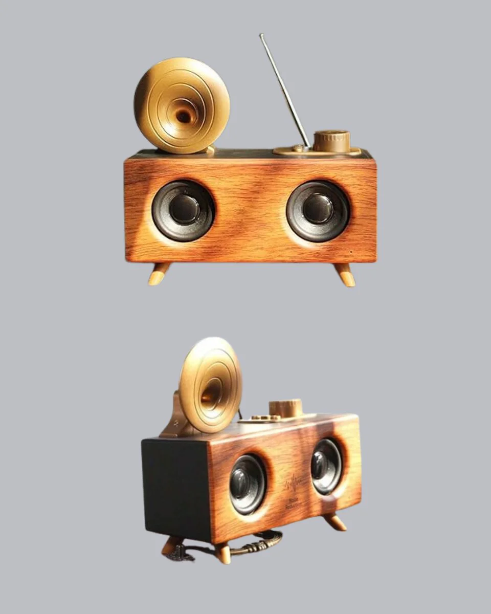 Nostaljik Gramofon Bluetooth Hoparlör - FM Radyo, USB, SD Kart Destekli