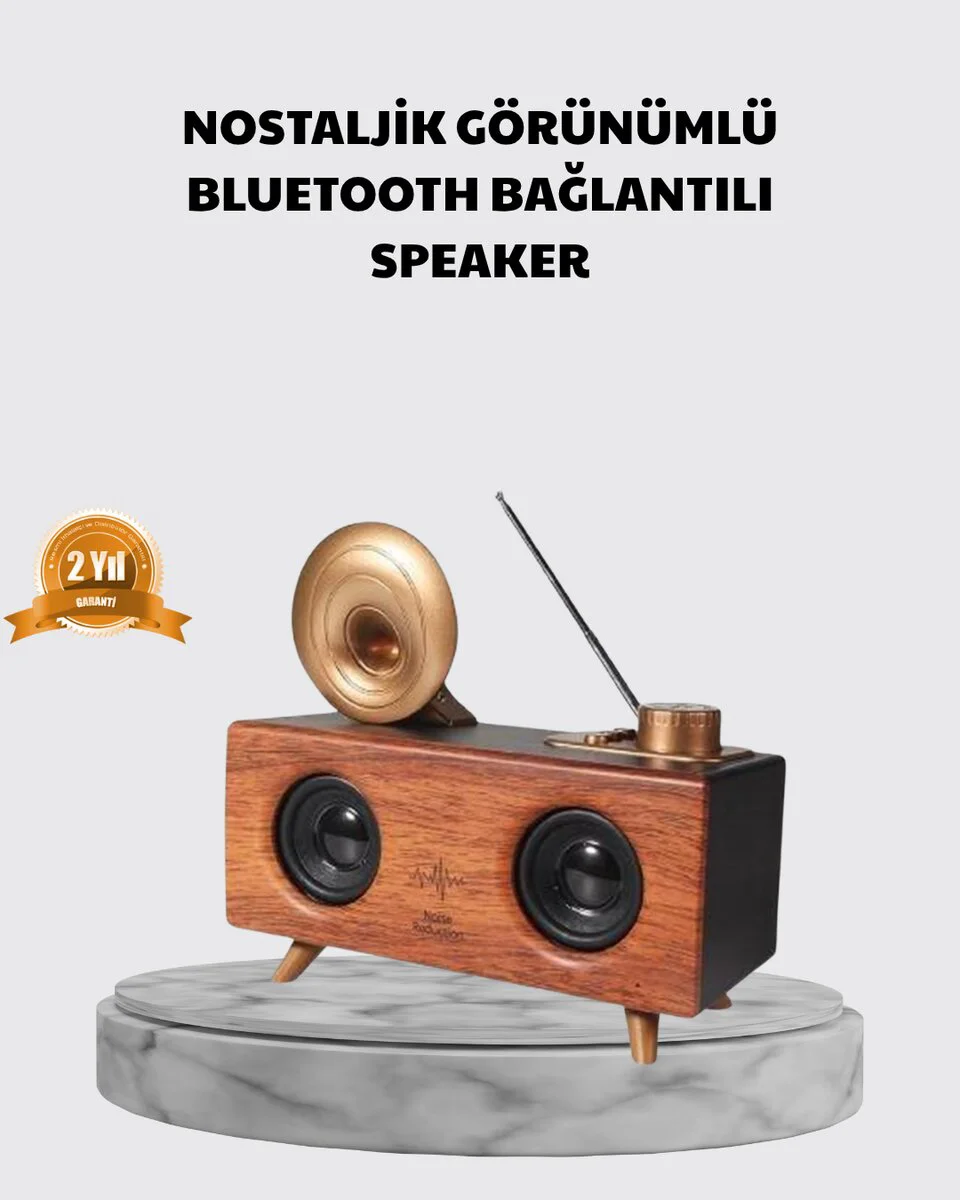 Nostaljik Gramofon Bluetooth Hoparlör - FM Radyo, USB, SD Kart Destekli