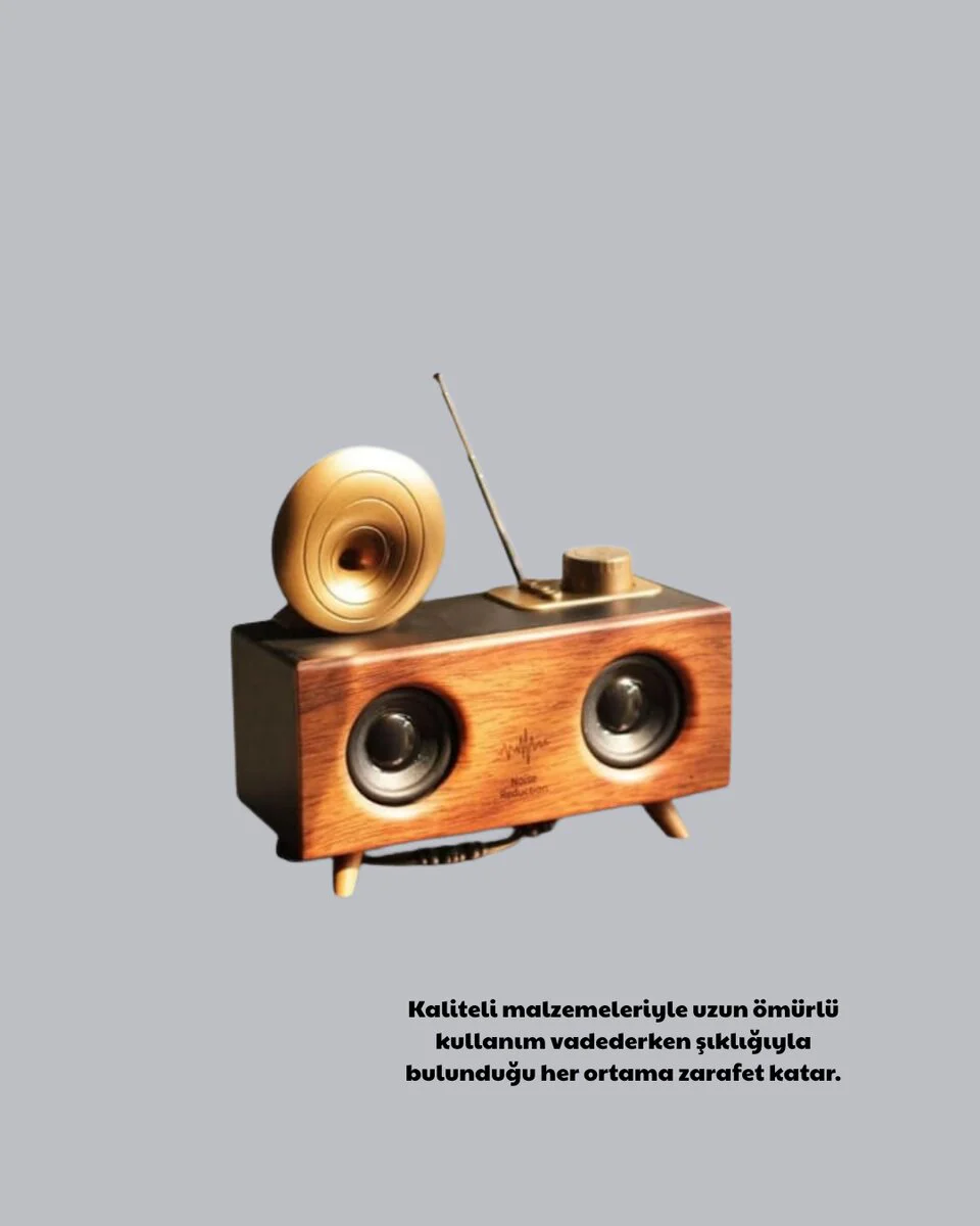 Nostaljik Gramofon Bluetooth Hoparlör - FM Radyo, USB, SD Kart Destekli