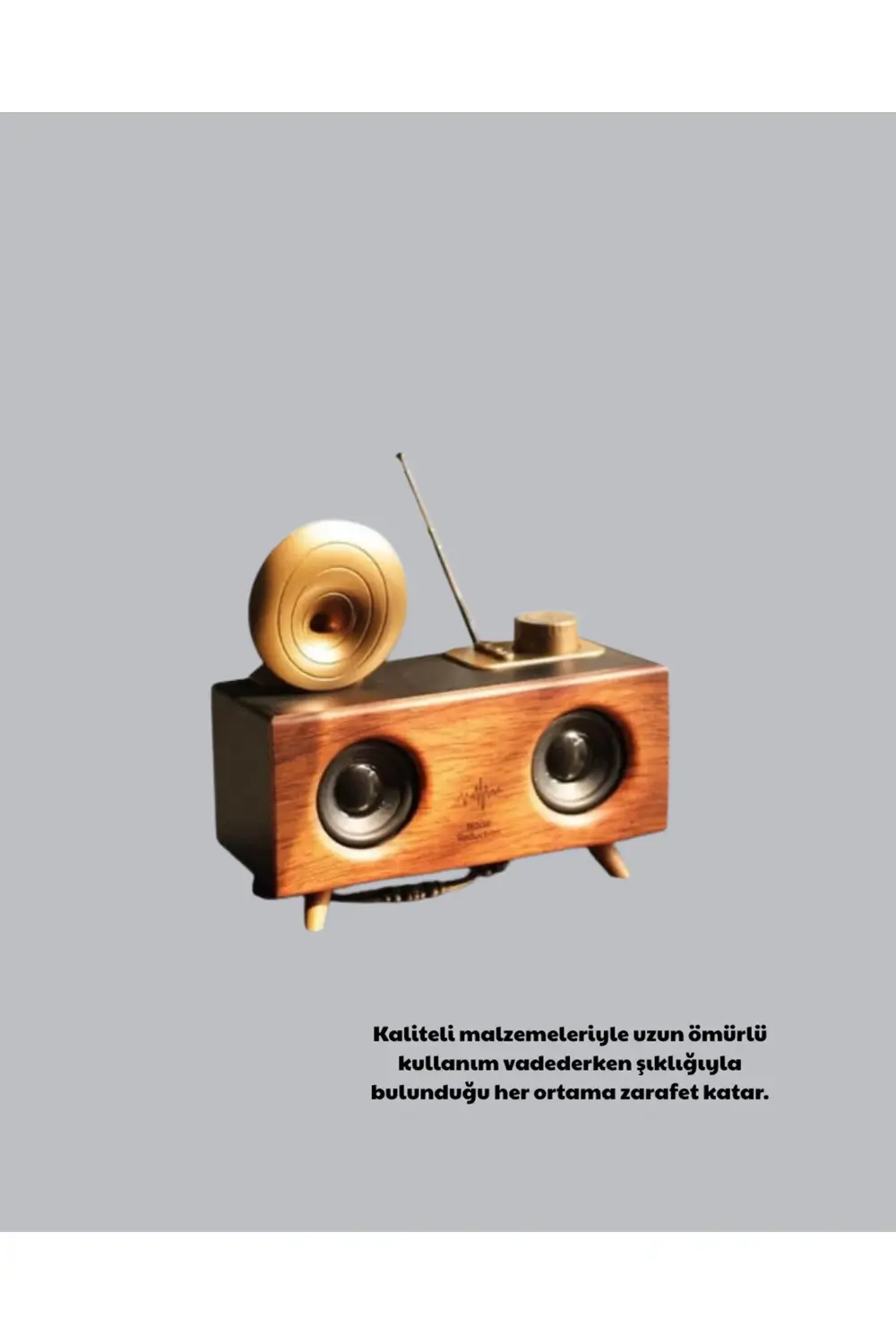 Nostaljik Gramofon Bluetooth Hoparlör – FM Radyo + USB + SD Kart