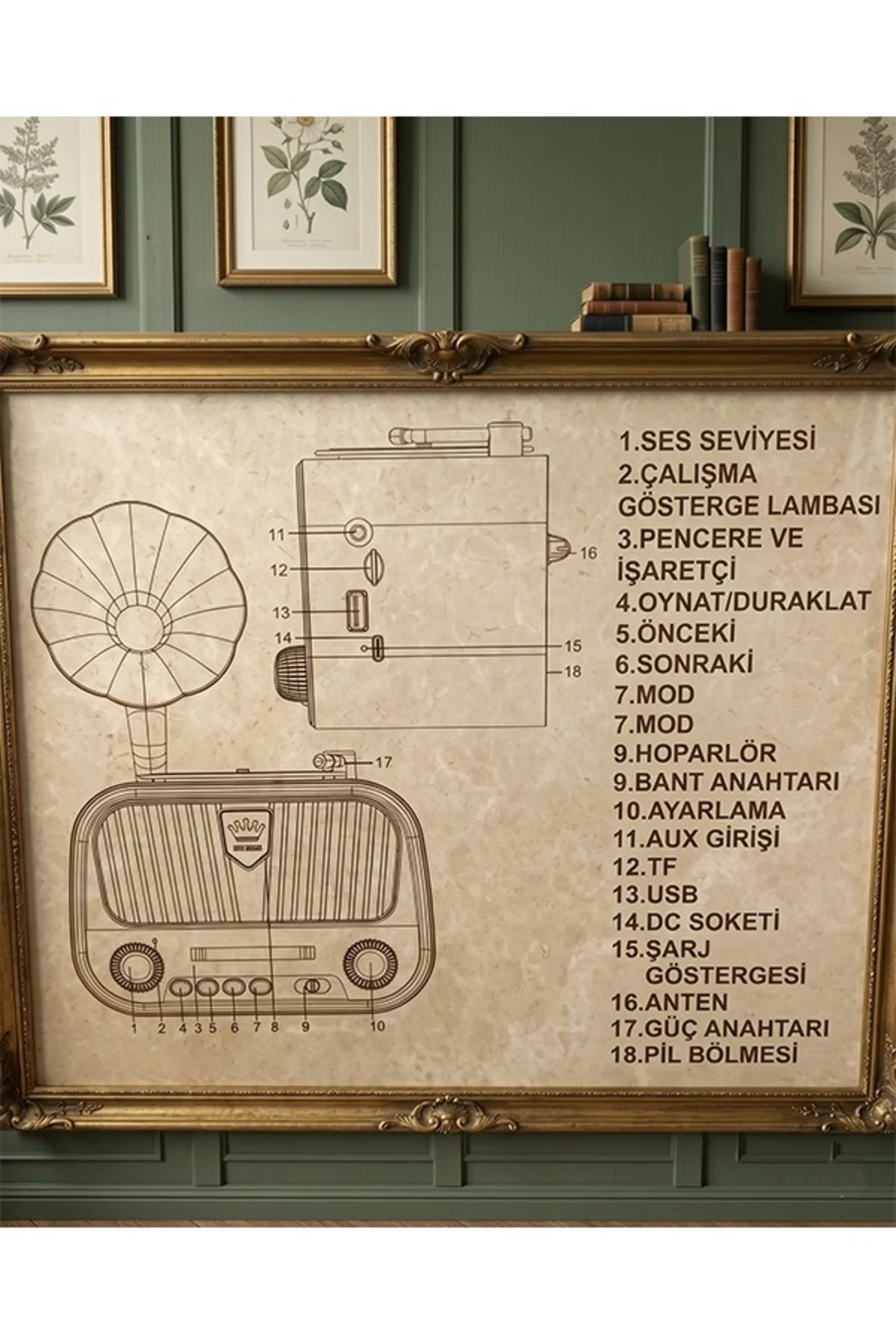 Nostaljik Gramofon Tasarımlı Ahşap Bluetooth Hoparlör - Şarjlı 3 Bant FM Radyo (USB/AUX/TF Kart Destekli Retro Dekoratif Ses Sistemi) Hediyelik