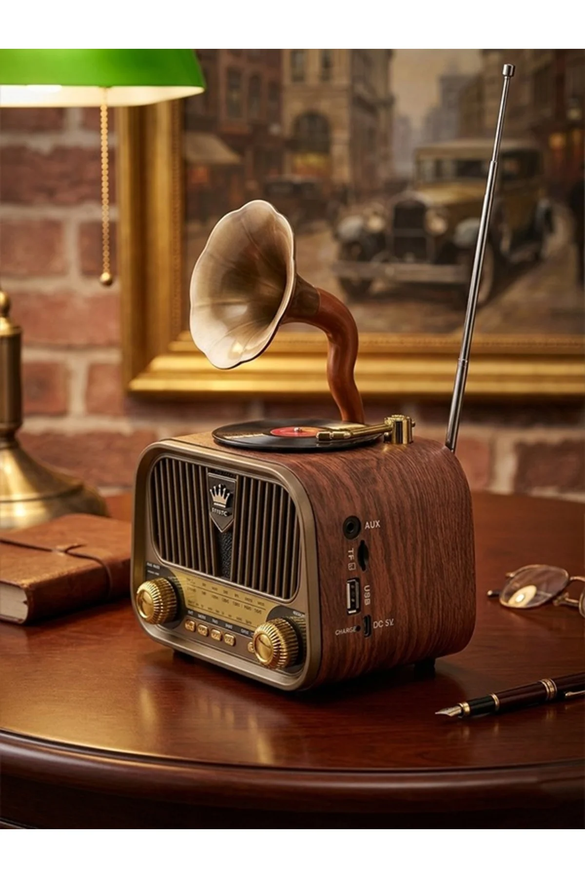 Nostaljik Gramofon Tasarımlı Ahşap Bluetooth Hoparlör - Şarjlı 3 Bant FM Radyo (USB/AUX/TF Kart Destekli Retro Dekoratif Ses Sistemi) Hediyelik Nostaljik Gramofon Tasarımlı Ahşap Bluetooth Hoparlör - Şarjlı 3 Bant FM Radyo (USB/AUX/TF Kart Destekli Retro Dekoratif Ses Sistemi) Hediyelik