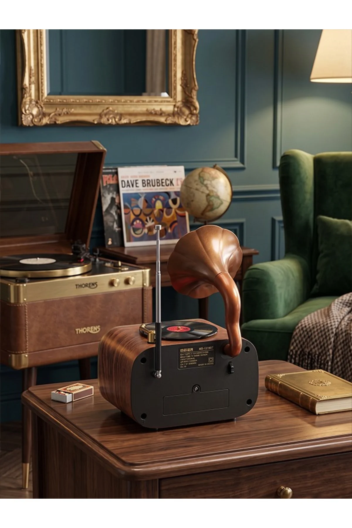 Nostaljik Gramofon Tasarımlı Ahşap Bluetooth Hoparlör - Şarjlı 3 Bant FM Radyo (USB/AUX/TF Kart Destekli Retro Dekoratif Ses Sistemi) Hediyelik