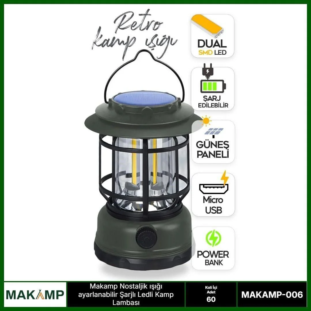 Nostaljik Işığı Ayarlanabilir Şarjlı LED'li Kamp Feneri - Rechargeable outdoor kamp lambası Fiyatı, Yorumları ve Özellikleri