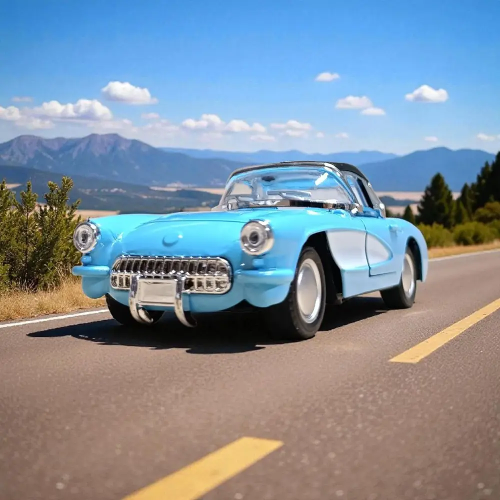 Nostaljik Metal Çek Bırak Mavi 1957 Chevrolet Corvette Araba Kapı