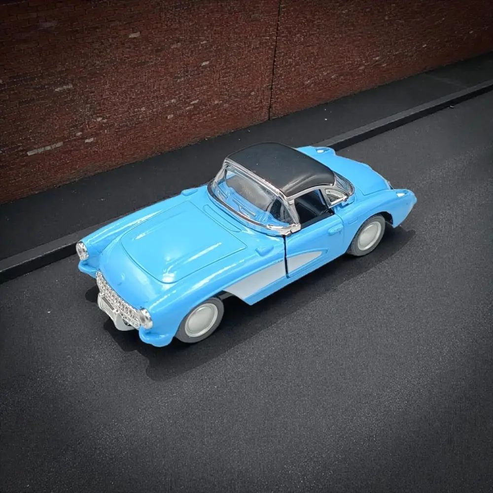 Nostaljik Metal Çek Bırak Mavi 1957 Chevrolet Corvette Araba Kapı