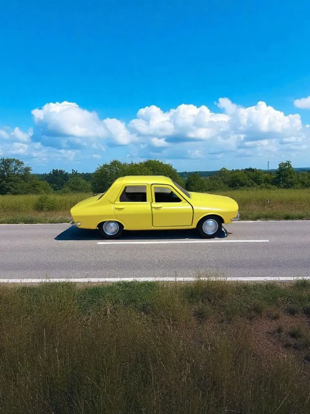 Nostaljik Metal Çek Bırak Sarı Araba Renault 12 Kapılar Açılır