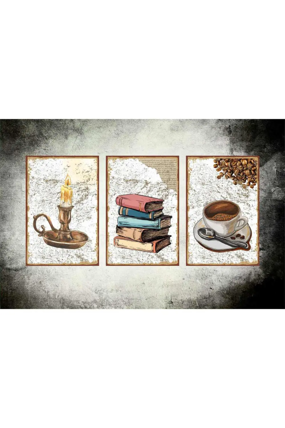 Nostaljik Mum,Kitap,Kahve Temalı 3 lü poster seti 20x30cm